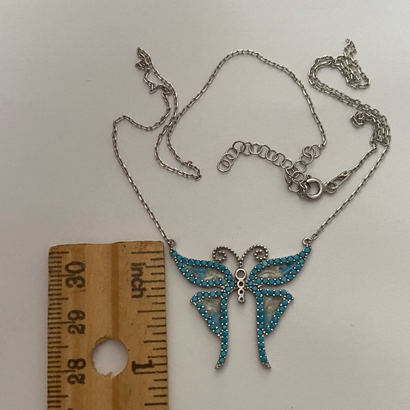 925 Silver butterfly necklace handmade enamel cz stones 18k yellow gold plated - Picture 4 of 5